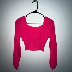 SHEIN Vibrant Pink Long Sleeve Blouse